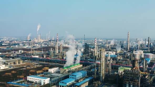 Aerial view oil refinery