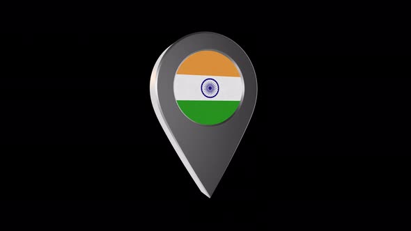 3d Animation Map Navigation Pointer With India Flag With Alpha Channel - 4K