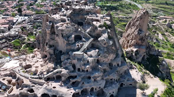 Awesome view of Uchisar Castle at Goreme Historical National Park in Cappadocia, Turkey.