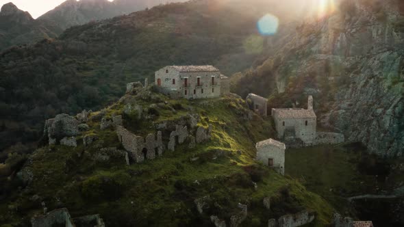 Aerial View of Ancient Ruins on the Top of the Mountain