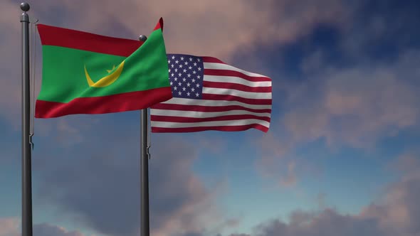 Mauritania Flag Waving Along With The National Flag Of The USA - 2K