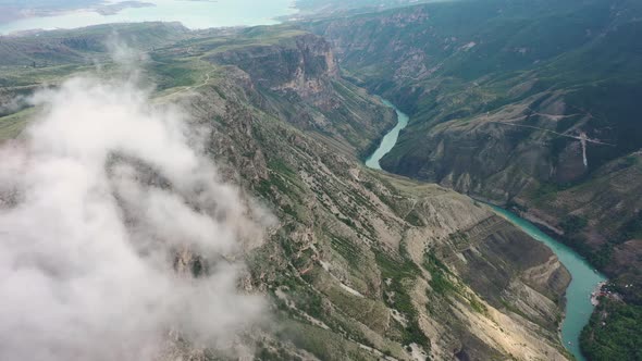 The deepest canyon in the Europe in the valley of the Turquoise river Sulak