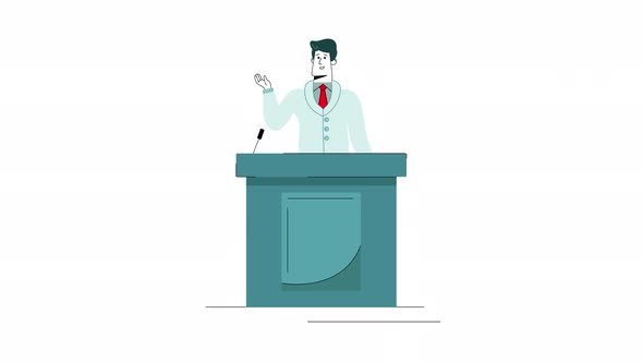 Smiling Young Business Man Speaker Giving Talk on Podium Animation