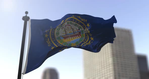 New Hampshire state flag waving