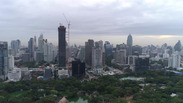 4k Aerial city view of Bangkok dowtnown, Flying over Bangkok, Thailand.