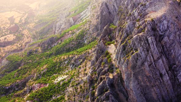 Incredible Mountain Landscape in Golden Hours at Dawn Valley with Forest and Trees Epic Aerial Drone