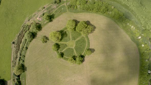 Aerial view of the ancient Irish Navan Fort in Armagh, Northern Ireland.