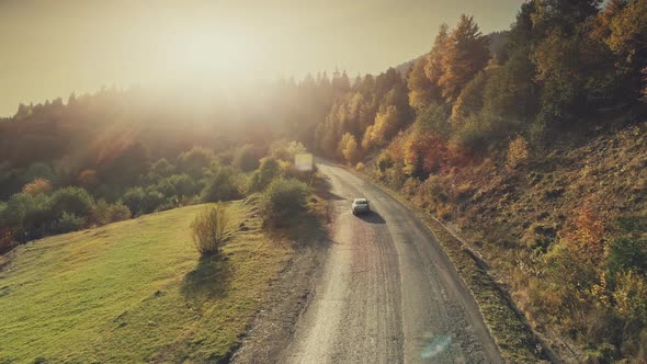 Autumn Mountain Landscape Country Road Aerial View