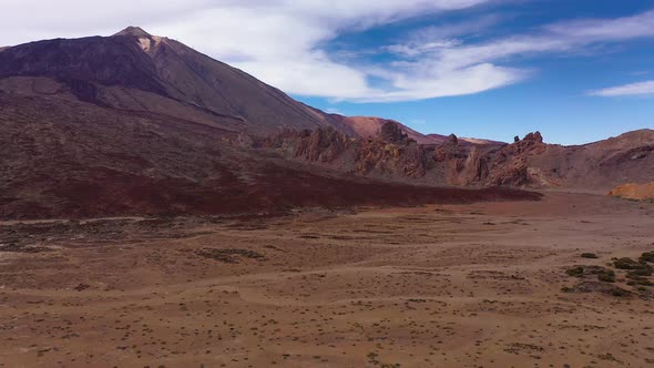 Aerial View of the Teide National Park Flight Over a Desert Rocky Surface View on the Teide Volcano