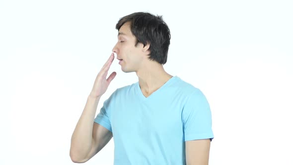 Businessman Yawning, Tired After Overwork , Portrait White Background