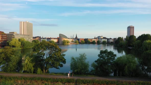 Aerial view of the Sankt Jorgens So lake in Copenhagen