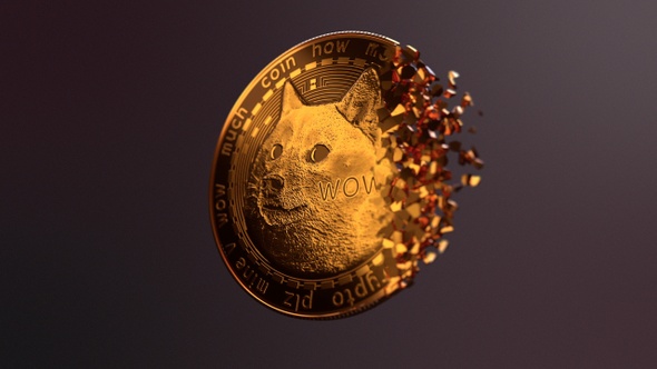 Golden Dogecoin reveals from particles.