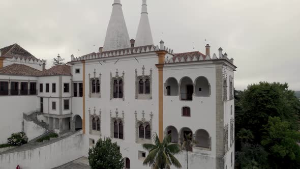 Manueline wing of National Palace Sintra, Town Palace, Portugal. Aerial view