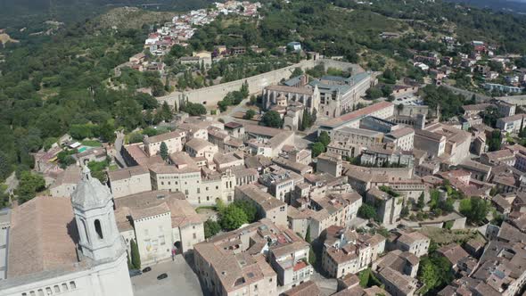 Drone View of Girona with Cathedral of Santa Maria