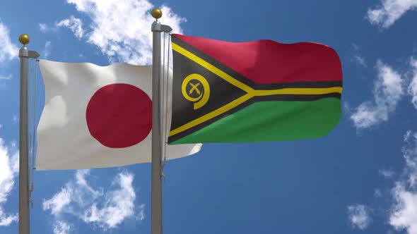 Japan Flag Vs Vanuatu Flag On Flagpole