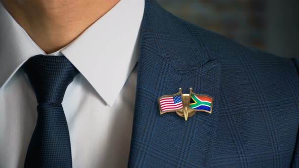 Businessman Friend Flags Pin United States Of America South Africa