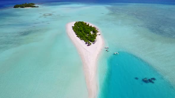 Aerial view scenery of exotic lagoon beach trip by blue water and sand background