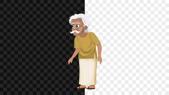 2D Indian Old Man Character Walking Cycle 4k | Alpha Channel