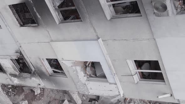 Vertical Video of the War in Ukraine  a Destroyed Building in Borodyanka