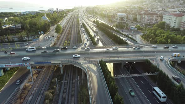 Aerial View of Highway And Overpass of The City