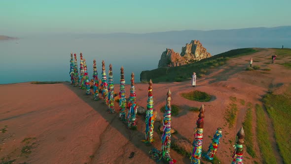 Shamanka Aerial Shot with Quadrocopter Lake Baikal, Summer Dawn