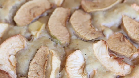 A Baked Apple Pie Is Rotated On A Stage. Cooking Charlotte At Home.