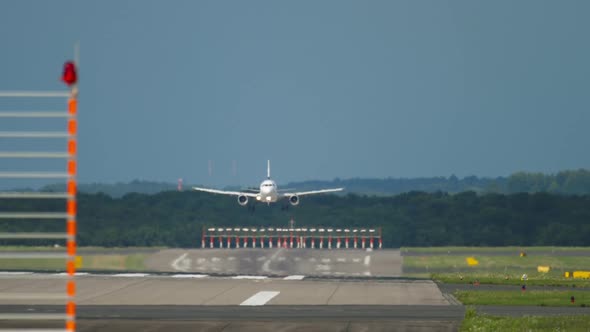 Airplane Descent View From the End of the Runway