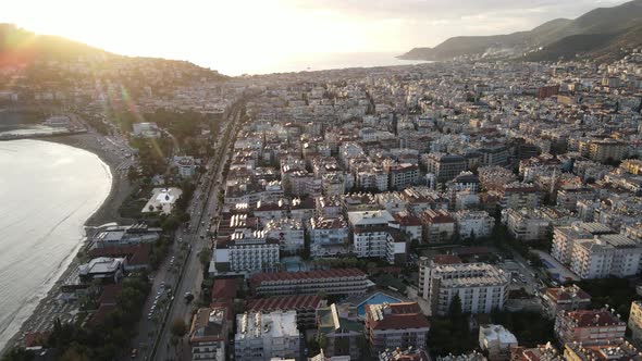 Aerial View Alanya Turkey  Resort Town Seashore