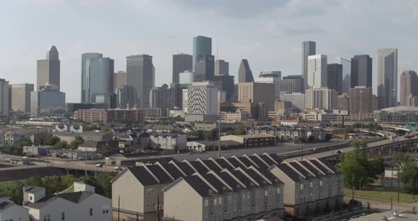 Establishing shot of downtown Houston from from historic Third Ward area