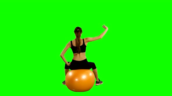 Fitness Girl Doing Fitness Exercise with Fitness-ball, Gym, Green Screen