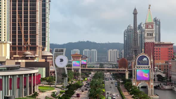 Cotai Istmo Chinese Buildings in Macau Urban Zone Timelapse