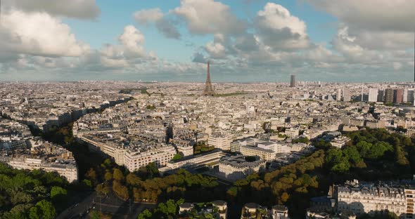 Aerial View Sunny Day in Paris City Famous Central Tower District Aerial Panorama  France