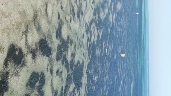 Vertical Video of the Ocean Near the Coast of Zanzibar Tanzania Aerial View