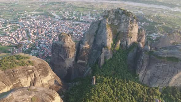 Aerial view of Kalambaka and Kastraki and Meteora rocks