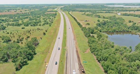 Panorama Top View of Original Route 66 Roadbed Near Clinton Oklahoma