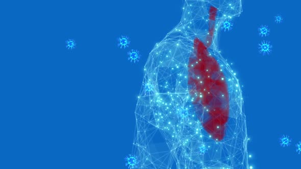 Animation of Blue Background Movement of Red Lungs and Coronavirus alt
