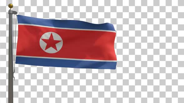 North Korea Flag on Flagpole with Alpha Channel - 4K