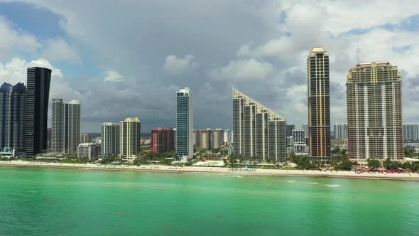 Aerial Pull Out Reveal Sunny Isles Beach Miami Dade Coastal City