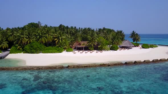 Aerial drone seascape of sea view beach trip by blue ocean with sand background