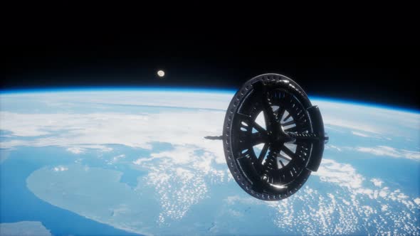 Futuristic Space Satellite Orbiting the Earth alt