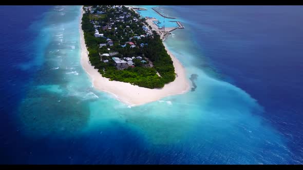 Aerial texture of tranquil shore beach voyage by blue sea with white sand background of adventure ne