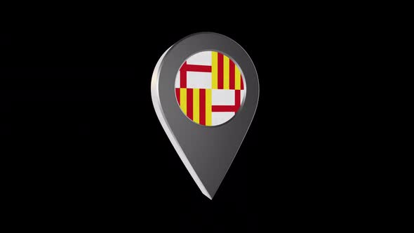 3d Animation Map Navigation Pointer With Flag Of Barcelona (Spain) With Alpha Channel - 4K