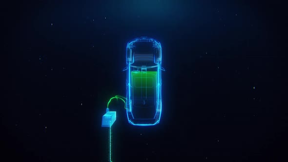 Top View Of Electric Car Charging At Charging Station