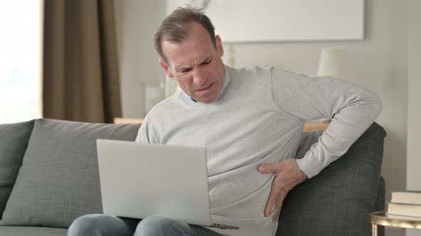 Exhausted Middle Aged Businessman Having Back Pain on Sofa