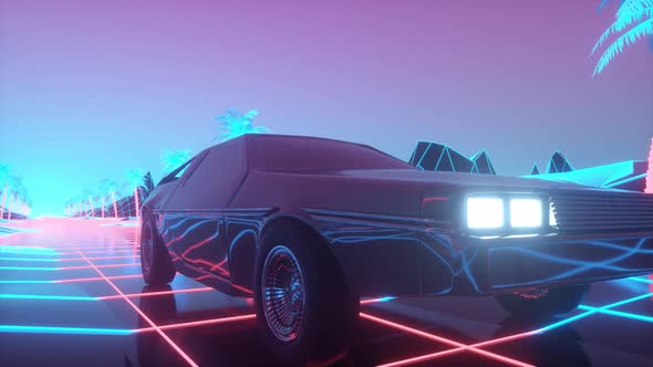 Retrofuturistic 80s Style sciFi Car Background