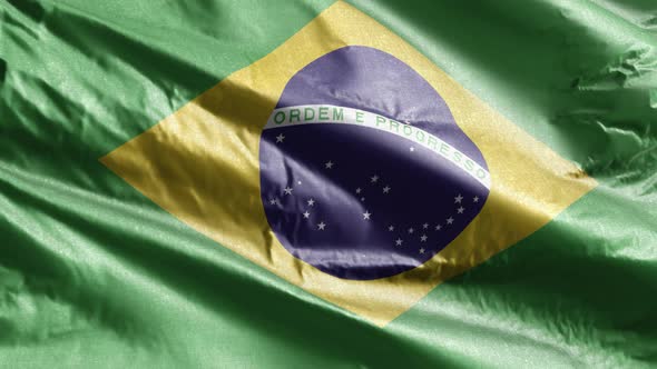 Brazil textile flag waving on the wind loop. Slow motion. 20 seconds loop.