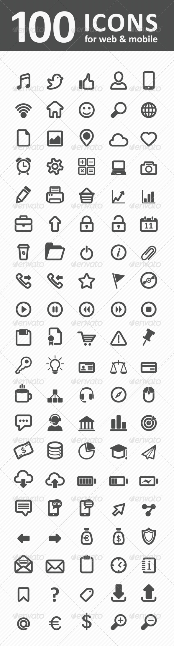 100 Icons for Web and Mobile