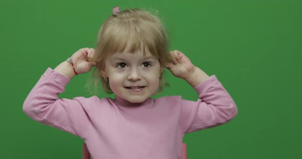 Happy Three Years Old Child. Cute Girl Smiling and Making Faces. Chroma Key