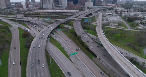 This video is about an aerial view of traffic on freeway in Houston, Texas. This video was filmed in