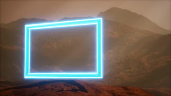 Neon Portal on Mars Planet Surface With Dust Blowing